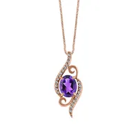 Pendant with Oval Pink Amethyst and .12 Carat TW of Diamonds in 10kt Rose Gold with Chain