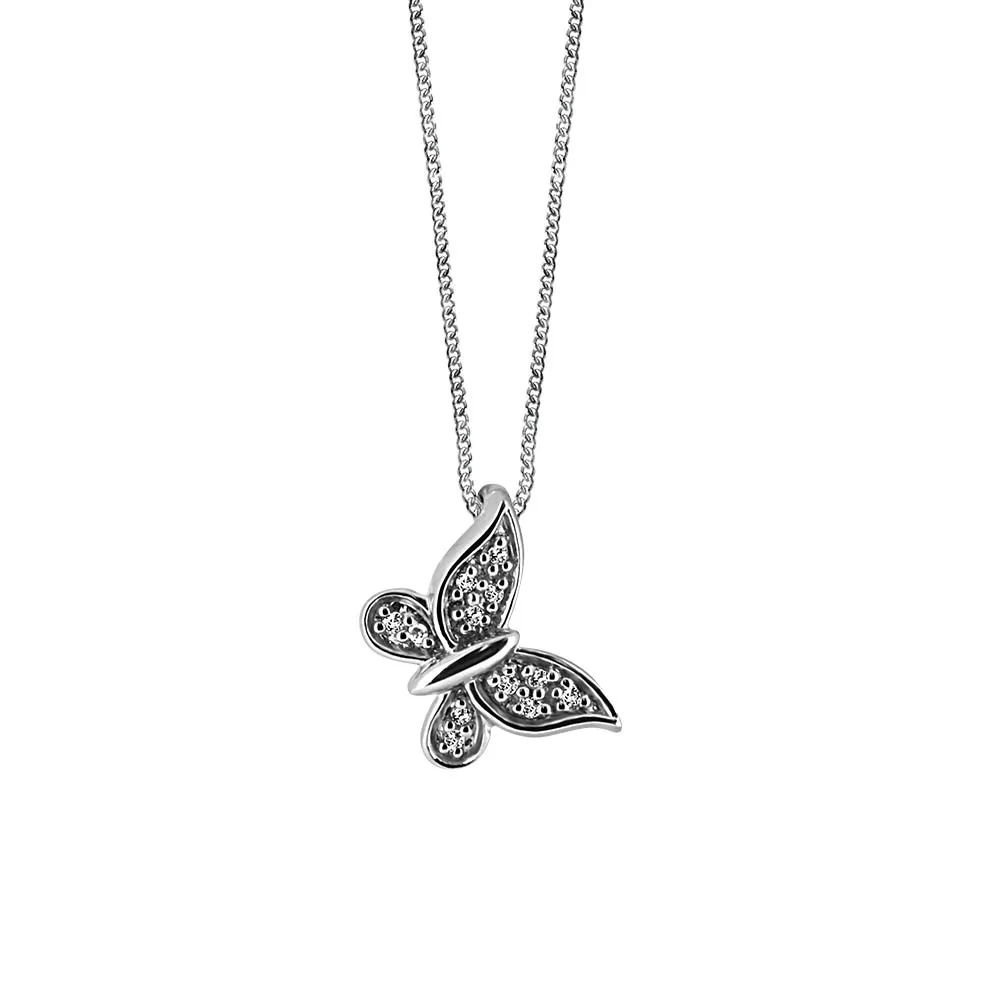 Butterfly Pendant with .03 Carat TW of Diamonds in 10kt White Gold with Chain