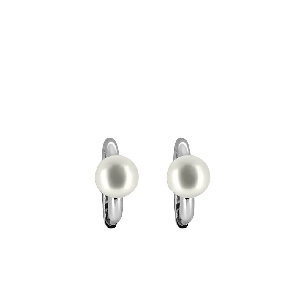 Huggies Earrings with White Pearl in Sterling Silver