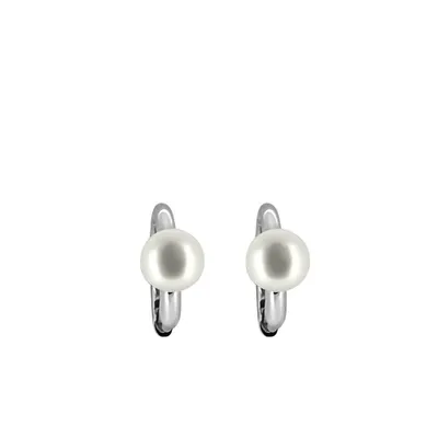 Huggies Earrings with White Pearl in Sterling Silver