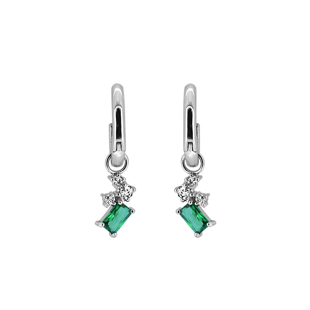 Hoop Earrings with Created Emerald and Cubic Zirconia in Sterling Silver