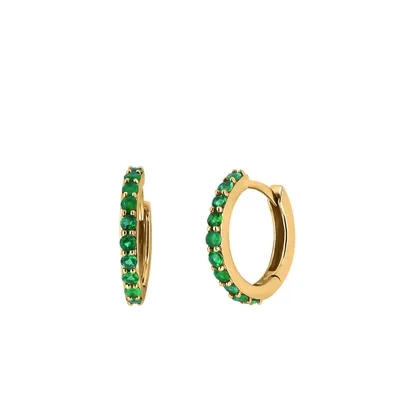 Hoop Earrings with Emerald in 10kt Yellow Gold