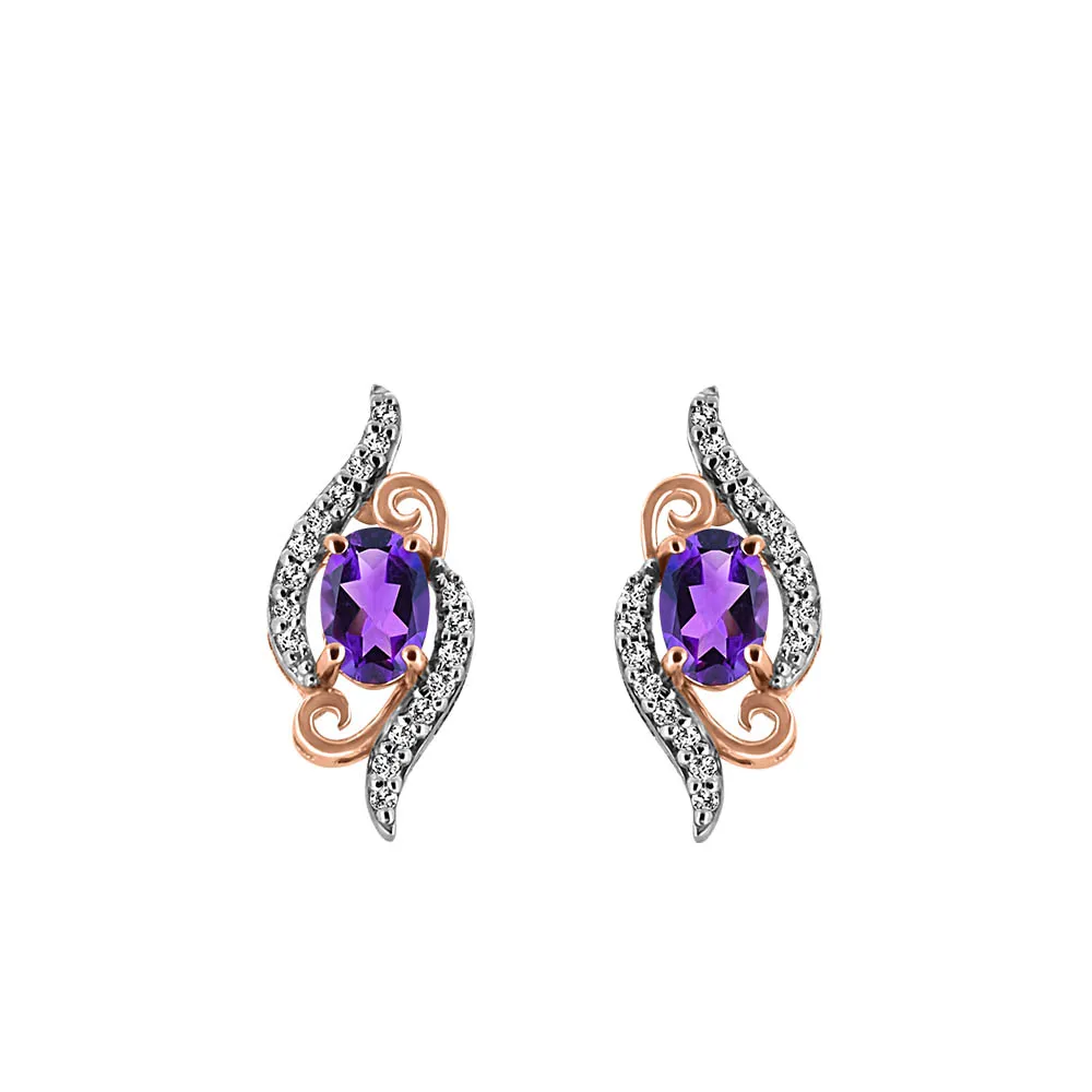 Earrings with Oval Pink Amethyst and .17 Carat TW of Diamonds in 10kt Rose Gold