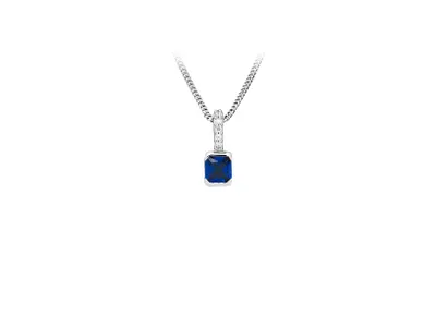 Pendant with Created Blue Sapphire and Cubic Zirconia Sterling Silver Chain