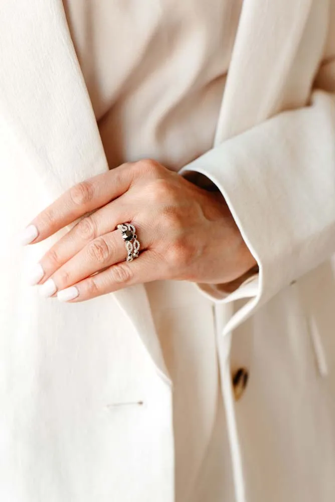 Bridal Set with 1.00 Carat TW of Black and White Diamonds 10kt Gold