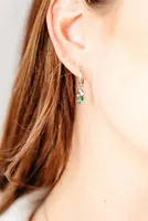 Hoop Earrings with Created Emerald and Cubic Zirconia in Sterling Silver