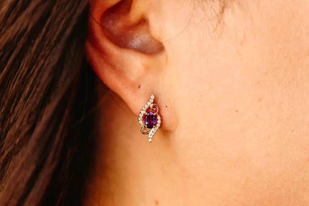 Earrings with Oval Pink Amethyst and .17 Carat TW of Diamonds in 10kt Rose Gold