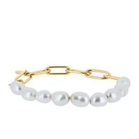 8.5″ Asian Heritage Paper Clip Bracelet with Freshwater Pearl in Gold Vermeil Sterling Silver