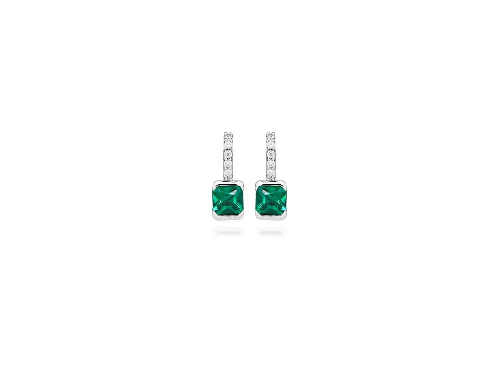 Earrings with Created Emerald and Cubic Zirconia Sterling Silver