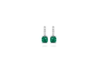 Earrings with Created Emerald and Cubic Zirconia Sterling Silver