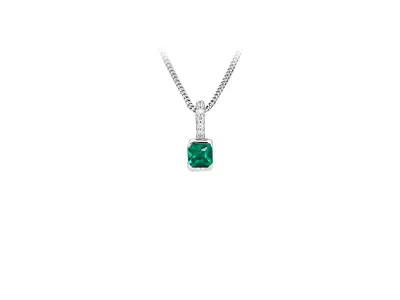 Pendant with Created Emerald and Cubic Zirconia Sterling Silver Chain