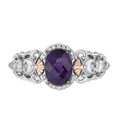 Enchanted Disney Ariel Ring with Amethyst, White Topaz and .20 Carat TW of Diamonds in Sterling Silver