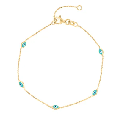 6+1″ Evil Eye Bracelet with Turquoise Enamel in 10kt Yellow Gold