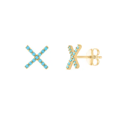 Earrings with Created Turquoise 10kt Yellow Gold