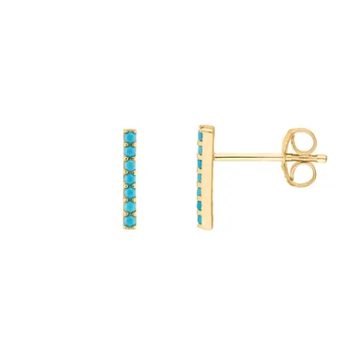 Bar Earrings with Created Turquoise in 10kt Yellow Gold