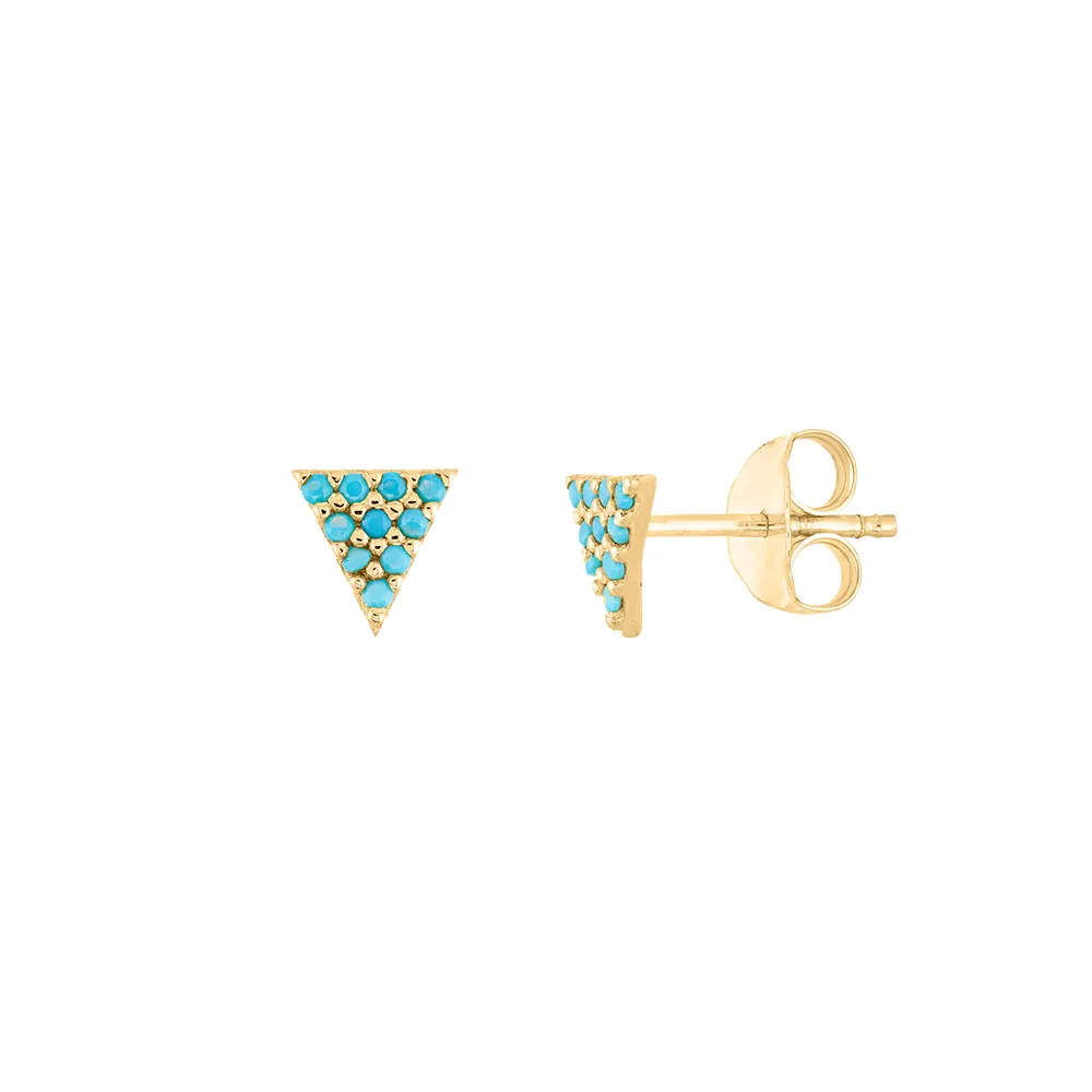 Triangle Earrings with Created Turquoise 10kt Yellow Gold