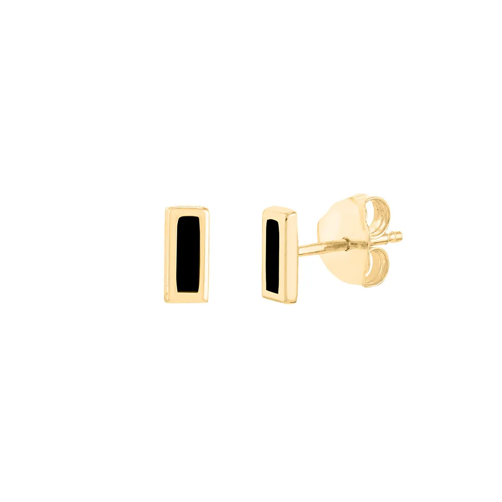 Bar Earrings with Black Enamel 10kt Yellow Gold