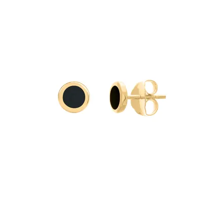 Earrings with Black Enamel 10kt Yellow Gold