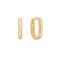 Rectangle Huggies Hoop Earrings with Pink Enamel in 10kt Yellow Gold