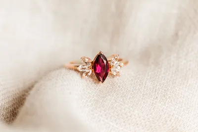 Ring with 10X5MM Marquise Rhodolite Garnet and White Topaz in 10kt Rose Gold