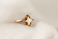 Ring with 9X5MM Marquise Champagne Quartz and .10 Carat TW of Diamonds 14kt Yellow Gold