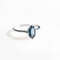 Ring with 10X5MM Hexagon London Blue Topaz and .06 Carat TW of Diamonds in 14kt White Gold