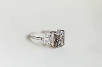 Ring with 10X8MM Emerald Cut Rutilated Quartz and White Topaz 14kt Gold