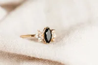 Ring with 10X5MM Marquise Black Onyx and White Topaz in 10kt Yellow Gold