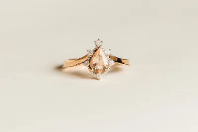 Ring with 7X5MM Pear Morganite and .10 Carat TW of Diamonds in 14kt Rose Gold