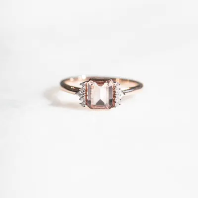 Ring with 7X6MM Morganite and .07 Carat TW of Diamonds 14kt Rose Gold