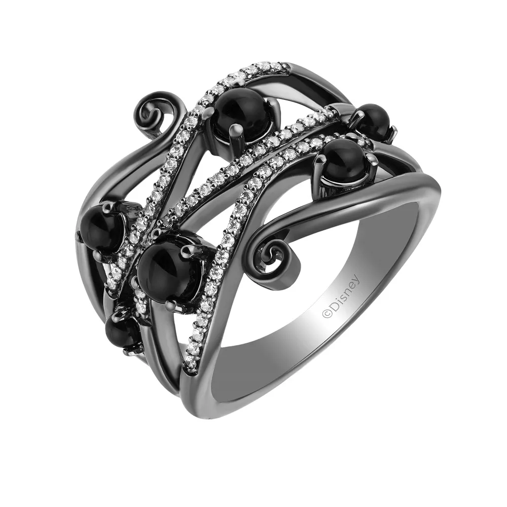 Enchanted Disney Ursula Ring with Black Onyx and .20 Carat TW of Diamonds in Sterling Silver