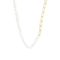 Paperclip Necklace with White Freshwater Pearl Gold Plated Sterling Silver