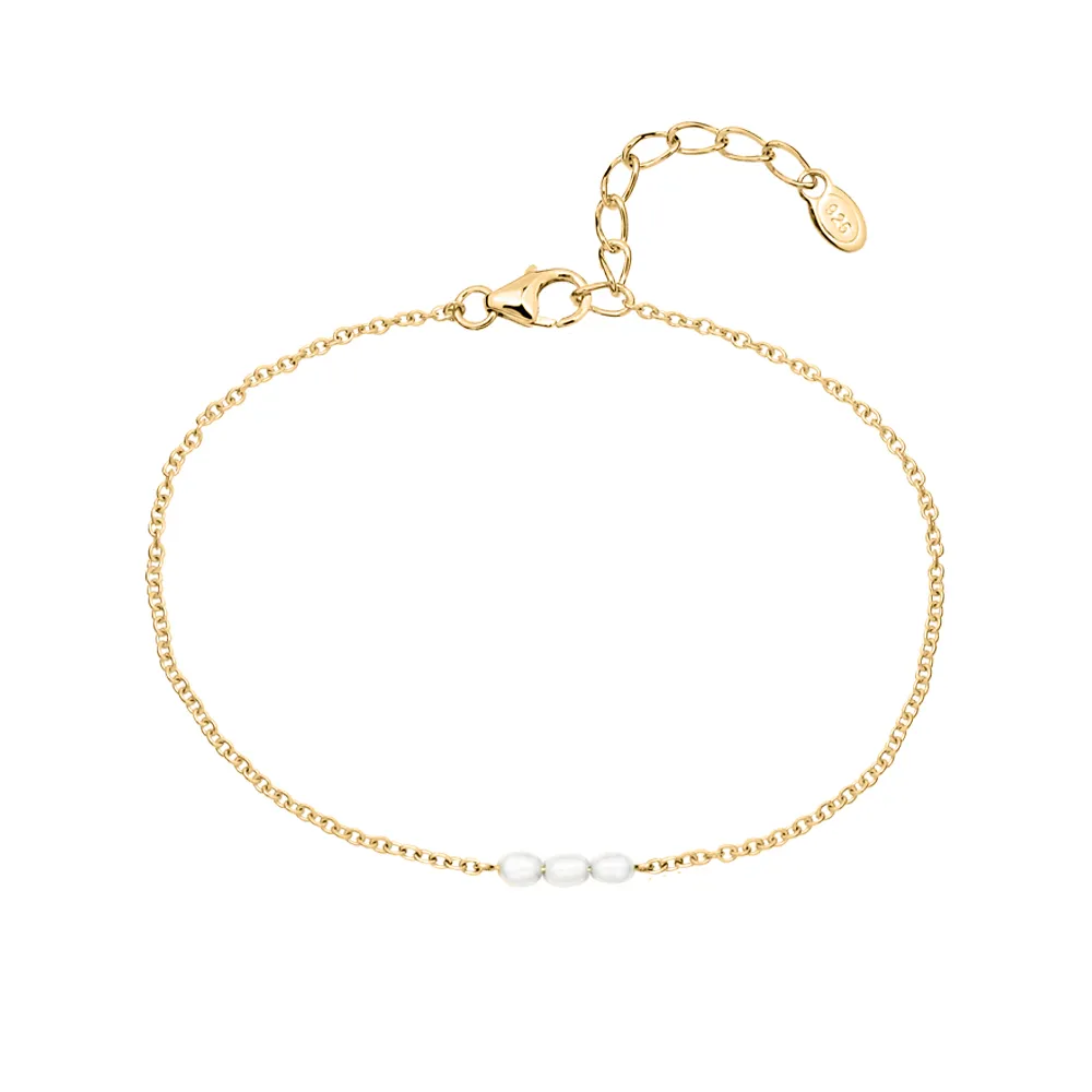 7″-8″ Bracelet with White Freshwater Pearl in Gold Plated Sterling Silver