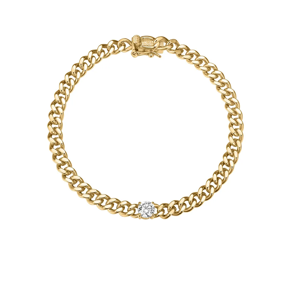 7″ Curb Bracelet with Cubic Zirconia in Gold Plated Sterling Silver