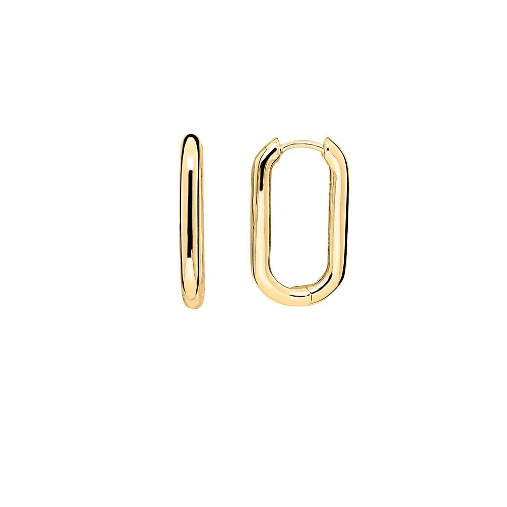 Elongated Hoop Earrings Gold Plated Sterling Silver