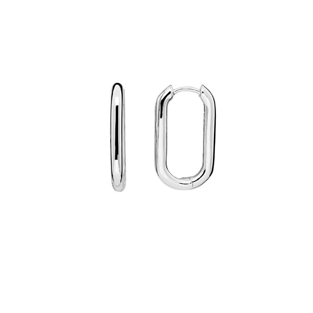 Elongated Hoop Earrings Sterling Silver