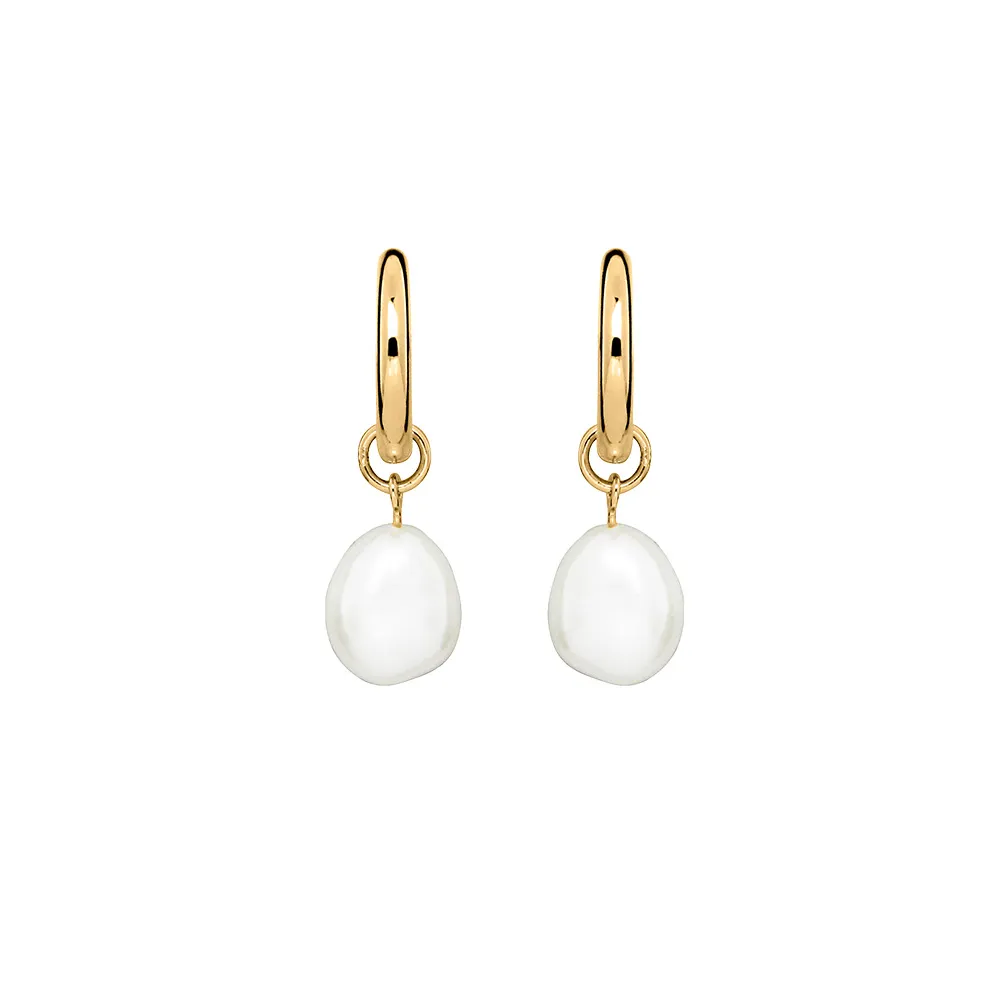 Hoop Earrings with White Freshwater Pearl Gold Plated Sterling Silver