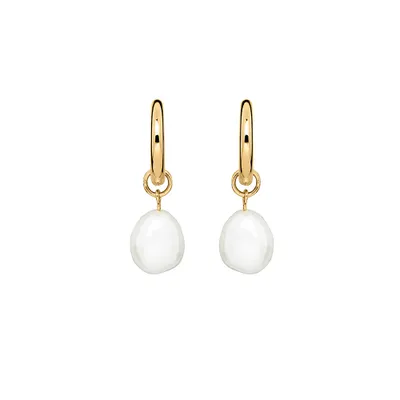 Hoop Earrings with White Freshwater Pearl in Gold Plated Sterling Silver