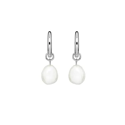 Hoop Earrings with White Freshwater Pearl Sterling Silver