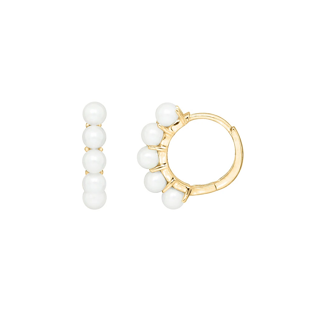 Huggie Hoop Earrings with White Freshwater Pearl Gold Plated Sterling Silver