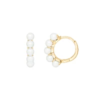 Huggie Hoop Earrings with White Freshwater Pearl Gold Plated Sterling Silver