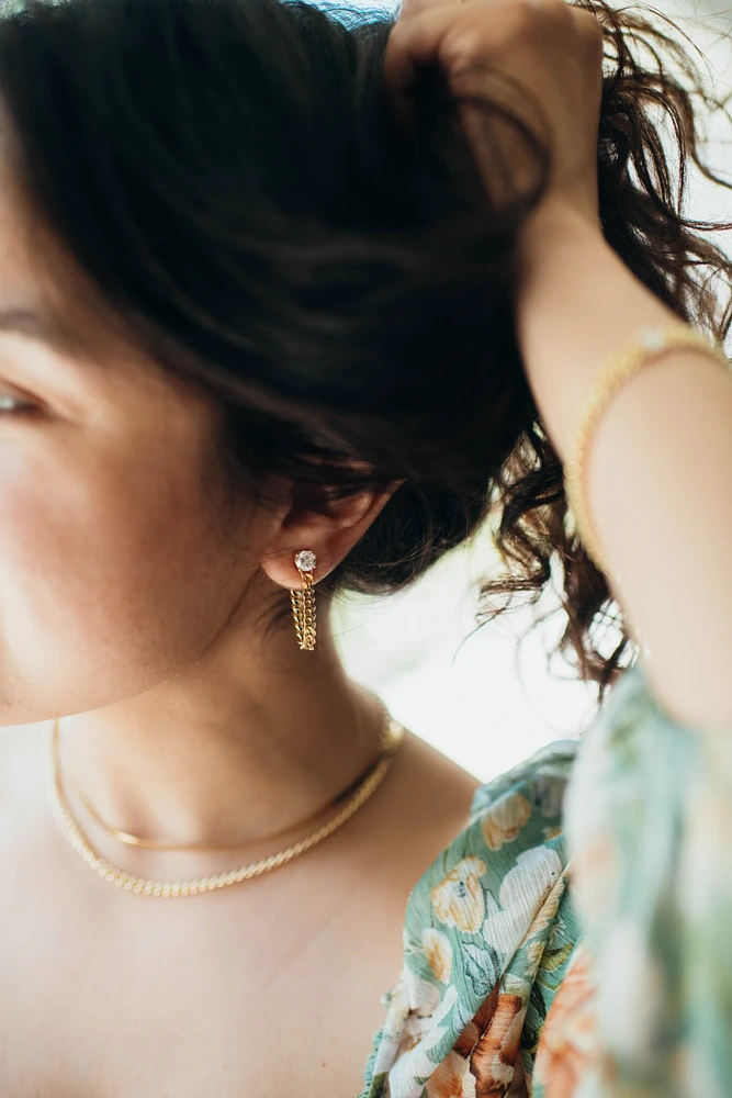 Chain Earrings with Cubic Zirconia in Gold Plated Sterling Silver