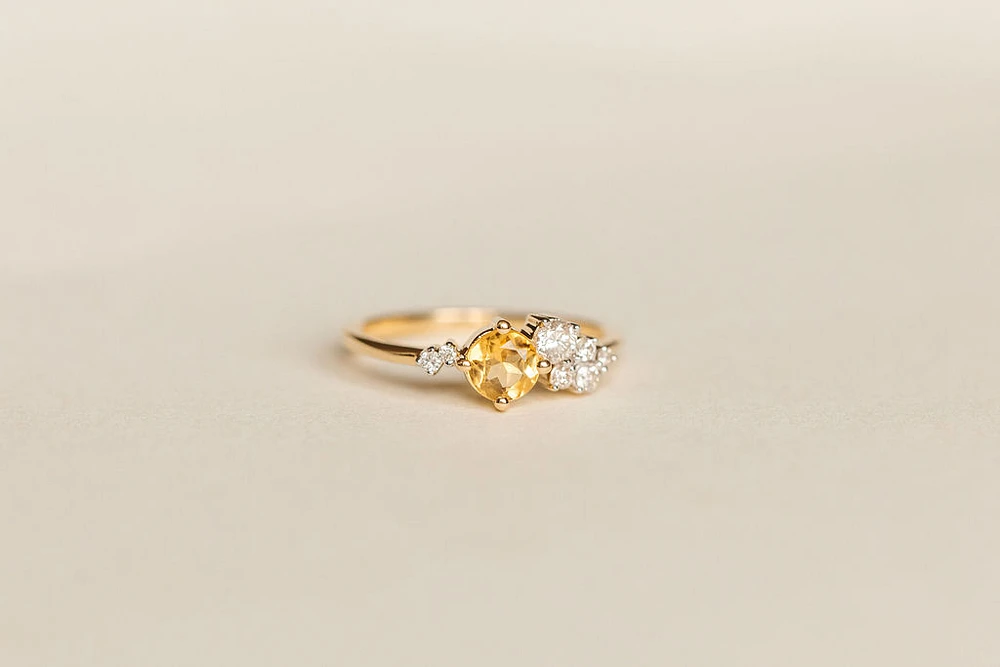 Ring with 5MM Citrine and .20 Carat TW of Diamonds 14kt Yellow Gold