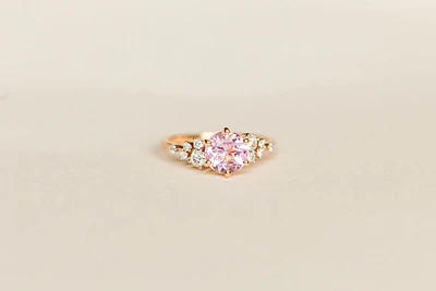 Ring with 7MM Round Pink Amethyst and .20 Carat TW of Diamonds in 14kt Rose Gold