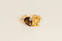 Toi et Moi Ring with Smokey Quartz and Citrine in 14kt Yellow Gold