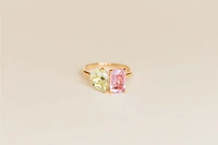 Toi et Moi Ring with Pink Amethyst and Green 14kt Yellow Gold