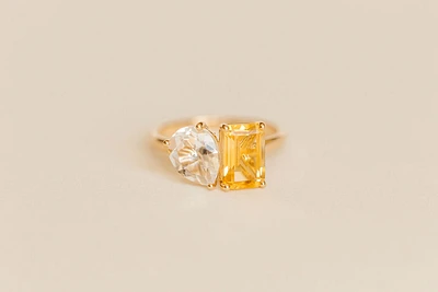 Toi et Moi Ring with Citrine and White Topaz 14kt Yellow Gold