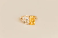 Toi et Moi Ring with Citrine and White Topaz 14kt Yellow Gold