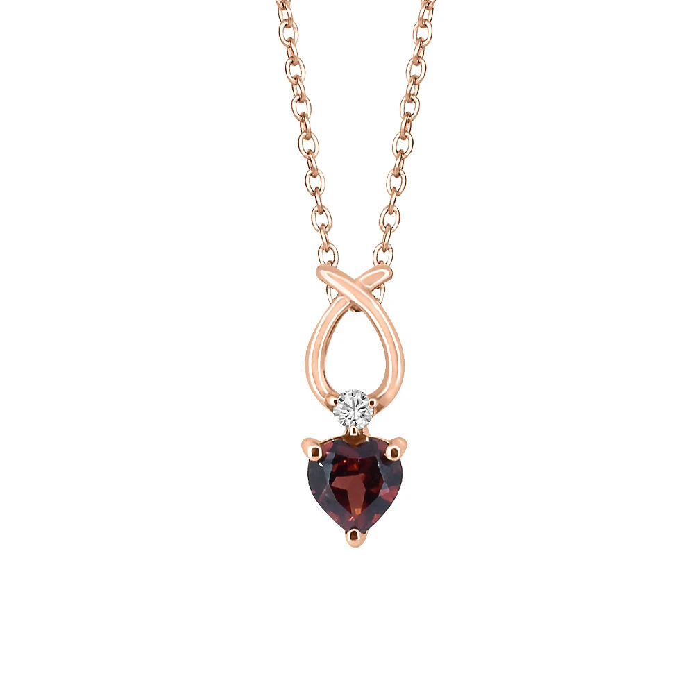 Heart Pendant with .035 Carat TW of Diamonds and Garnet 10kt Rose Gold Chain