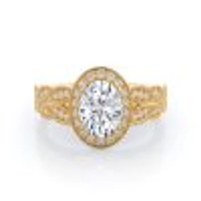 Vintage Milgrain Oval Halo Lab Created Diamond Ring